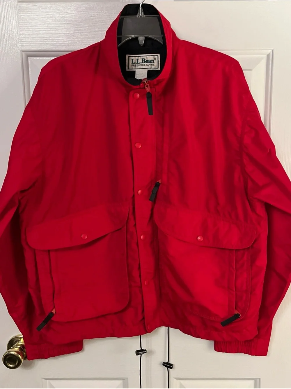 Vtg LLBean Men Red Utility Barn Jacket Large Pockets Full Zip & Snap Lined 90’s